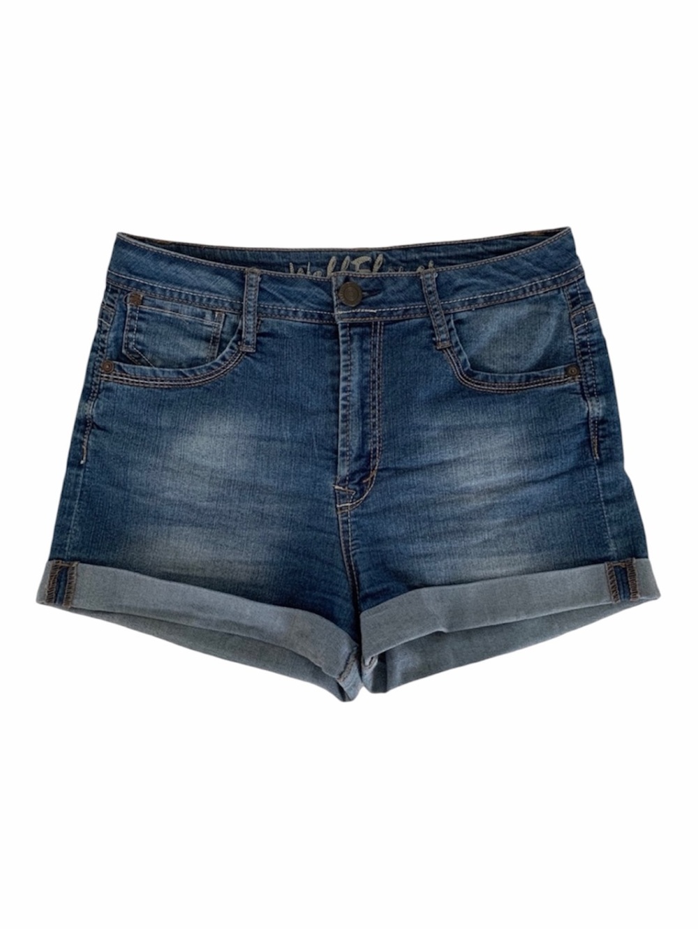Wallflower Jean Shorts Juniors Size 7 Blue Medium Wash Cuffed Acid Fading